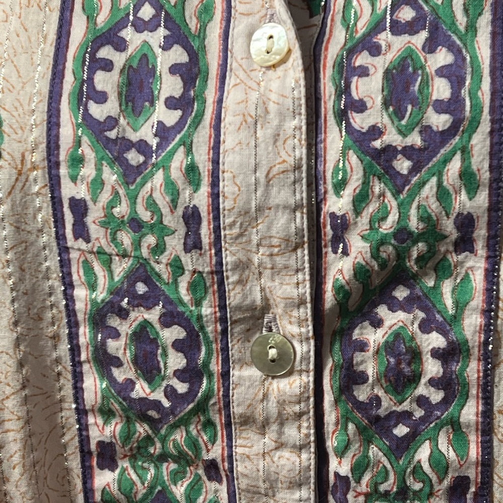 Alix of Bohemia Print Lurex Stripe Shirt Sz-XS - Picture 3 of 9